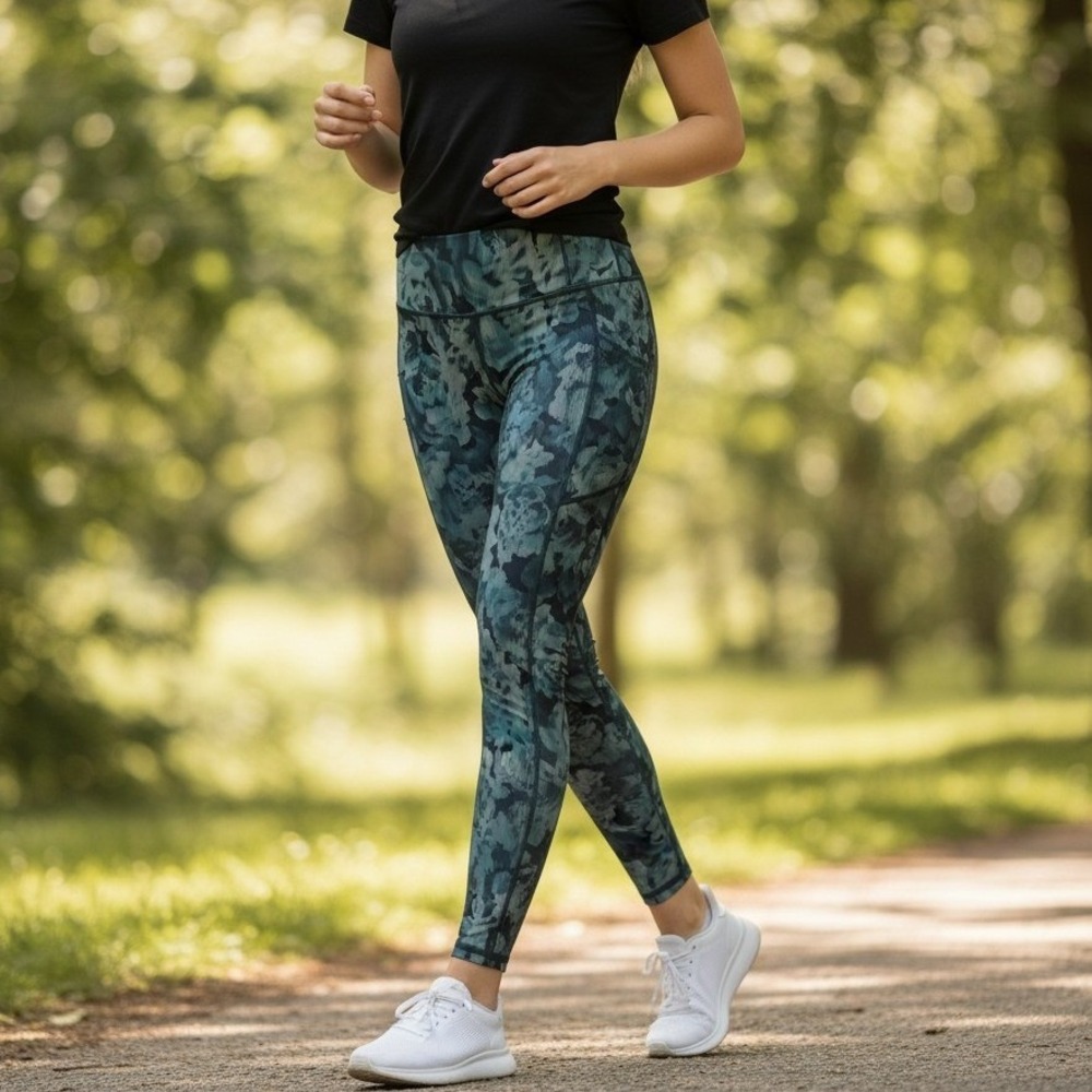 Athleta Rainier Printed Tight‎ Teal Floral Leggings Activewear Yoga Gymwear M